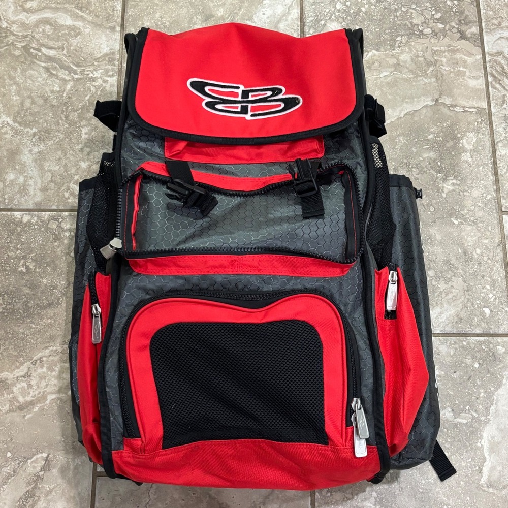 Boombah Red Charcoal Grey Honeycomb Baseball Softball Bat Equipment Backpack Bag